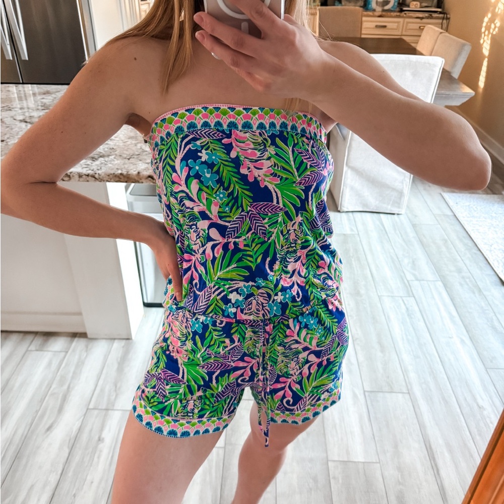 Lilly Pulitzer Strapless Tropical Floral Romper Size Small